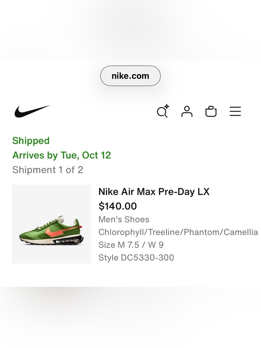 Nike Air Max Pre-Day LX Green with Orange Swoosh. Unisex.